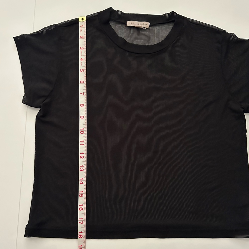 ⭐️ L.A. Hearts Black Sheer Mesh Short Sleeve Top Size Medium - Picture 5 of 9